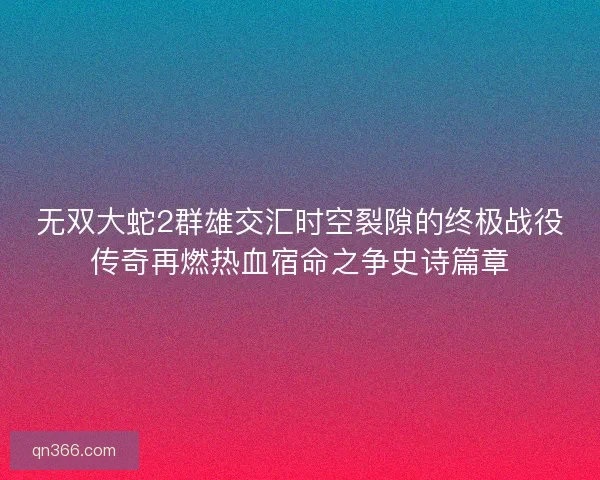 无双大蛇2群雄交汇时空裂隙的终极战役传奇再燃热血宿命之争史诗篇章